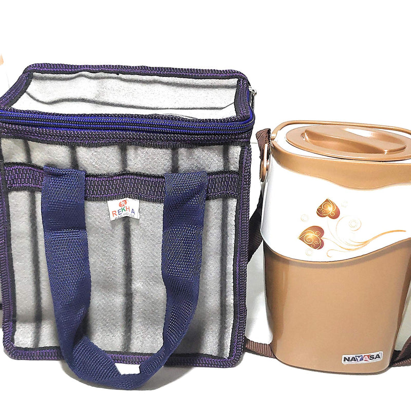 Insulated Tiffin Lunch Bag for Men & Women - with Bottle Pocket